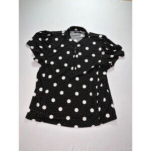 Karl‎ Lagerfeld Paris Polka Dot Blouse Top Womens XL Short Sleeve Button Down